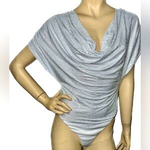 Zara Sequin Jewel Pad Shoulder Bodysuit